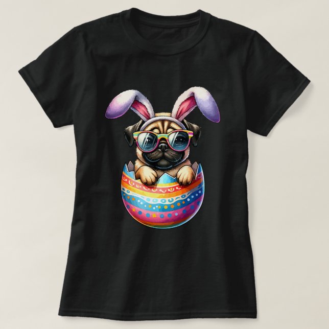 Cute Pug Egg Glad påsk-dagen Hund Pappa Hund Mamma T Shirt (Design framsida)