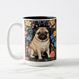 Cute Pug Elegant Colorful Floral Två-Tonad Mugg