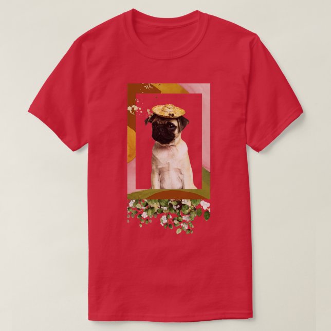 Cute Pug Flower Collage Animal Porträtt T Shirt (Design framsida)