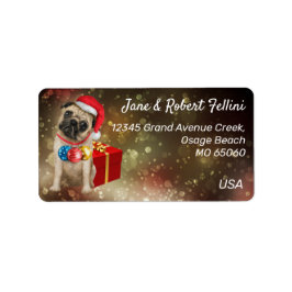 Cute Pug Fransk bulldog red box festive anpassning Adressetikett