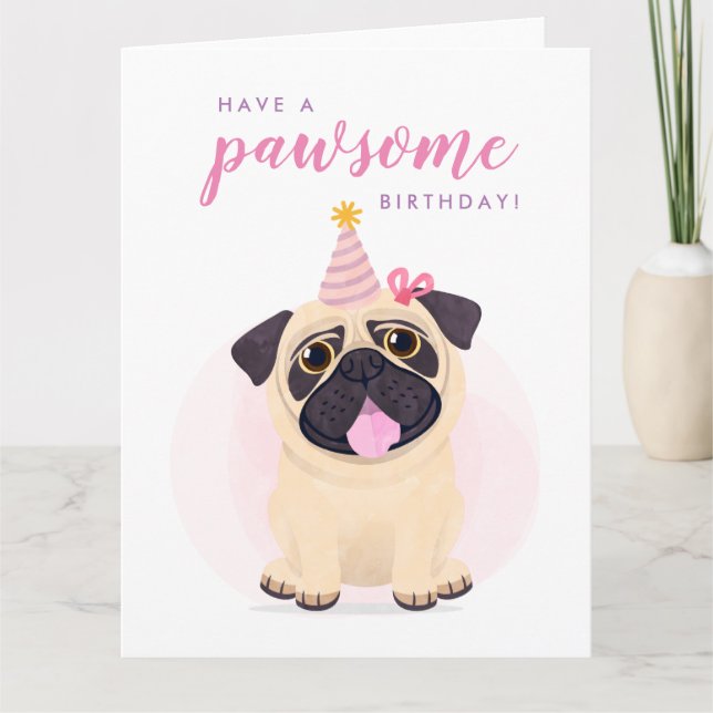 Cute Pug Grattis på födelsedagen-kort Kort (Framsida)