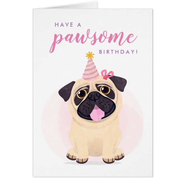 Cute Pug Grattis på födelsedagen-kort OBS Kort (Framsidan)