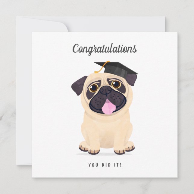 Cute Pug Grattis Studenten-kort Kort (Framsida)