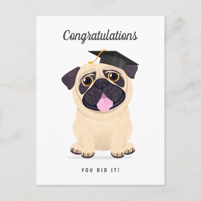 Cute Pug Grattis Studenten-kort Vykort (Framsida)