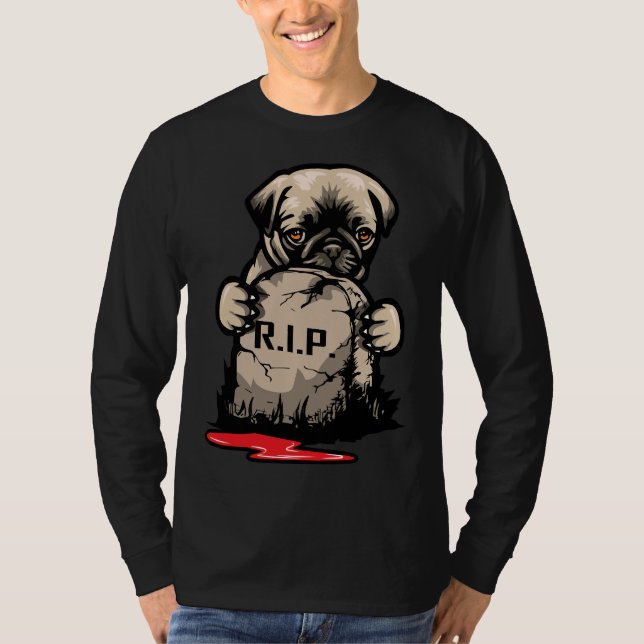 Cute Pug Grave Stone Classic T-Shirt 950 (Framsida)