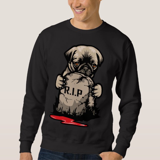 Cute Pug Grave Stone Classic T-Shirt 950 Lång Ärmad Tröja (Framsida)