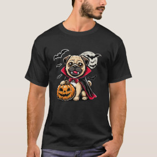 Cute Pug Halloween Dracula Hund med Pumpkin och Ba T Shirt