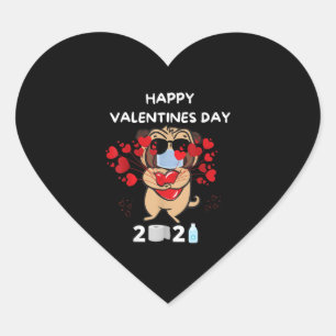Cute Pug Heart Ansikte Mask Alla hjärtans dag 2021 Hjärtformat Klistermärke