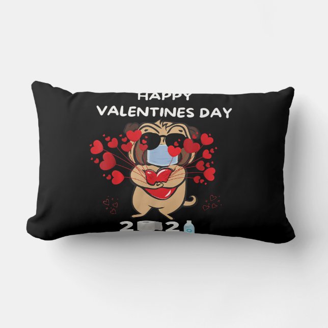 Cute Pug Heart Ansikte Mask Glad Alla hjärtans dag Lumbarkudde (Framsida)