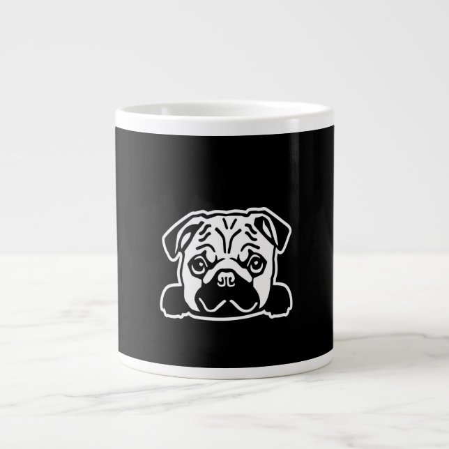 Cute Pug Hund Ansikte Sketch | Pug Älskare Jumbo Mugg (Framsidan)