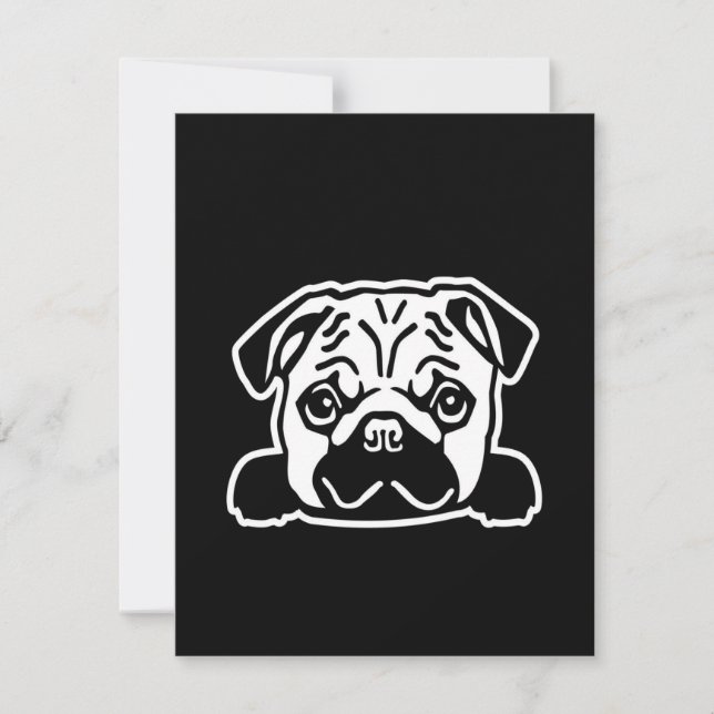 Cute Pug Hund Ansikte Sketch | Pug Älskare Tack Kort (Framsida)