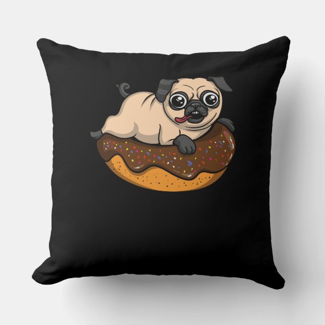 Cute Pug Hund Donut Älskare Pet Kudde (Framsida)