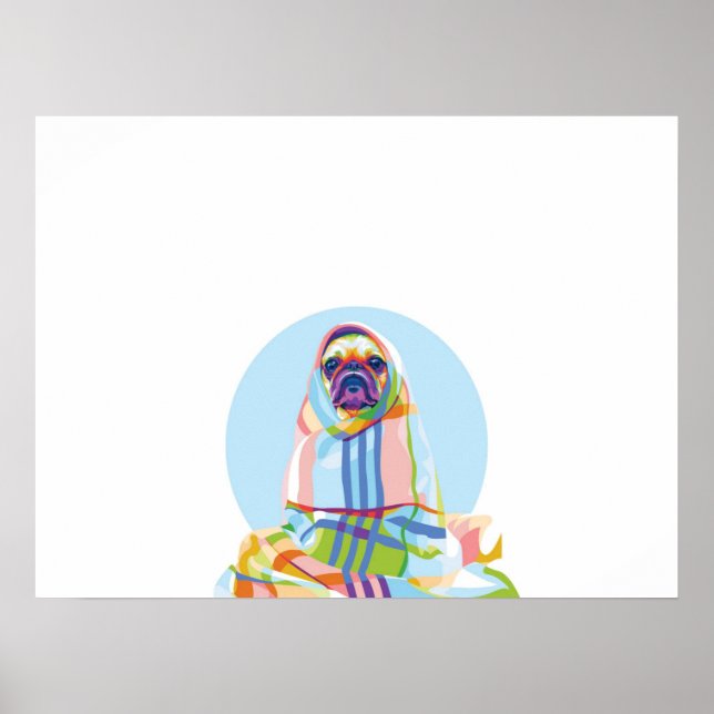 Cute Pug-Hund färglös i vitt Poster (Framsidan)