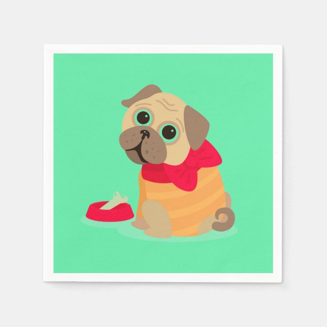 Cute pug-hund födelsedagsfest pappersservett (Framsidan)