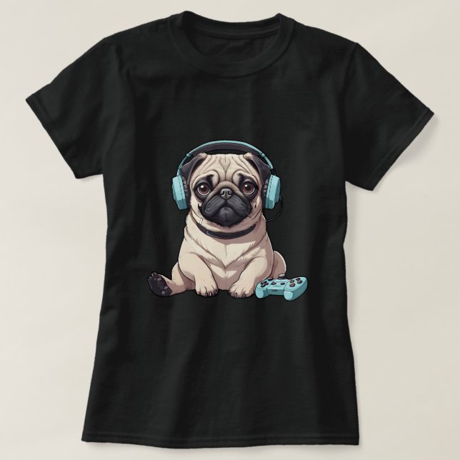 Cute Pug-Hund för videospel i Älskare i Fläkt T Shirt (Design framsida)
