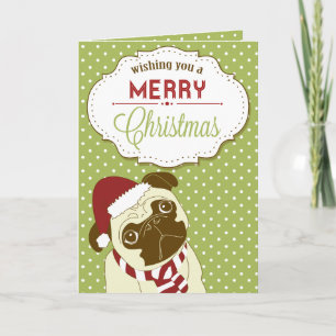 Cute Pug Hund God jul Helgkort