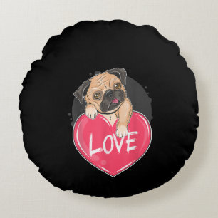 Cute Pug Hund Hearts Pug Valentines Gift Rund Kudde