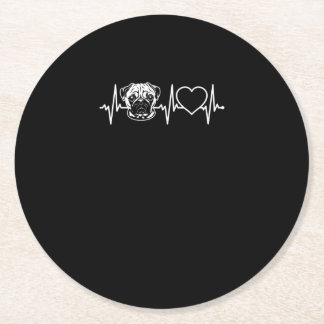 Cute Pug Hund Heartslag Loely Pug Hund Underlägg Papper Rund