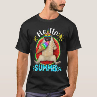 Cute Pug Hund Hej Sommar Vacation Hund, sommartid T Shirt