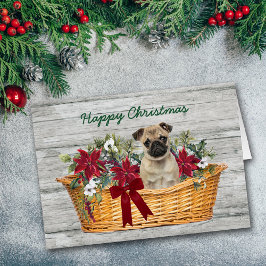 Cute Pug Hund i Basket-julkort Hälsningskort