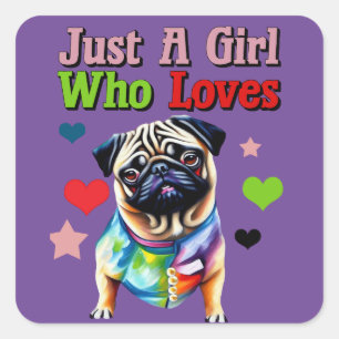 Cute Pug-Hund i ett färglöst Jacka Fyrkantigt Klistermärke
