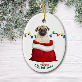 Cute Pug Hund i Helgdag Gift Bag Julgransprydnad Keramik