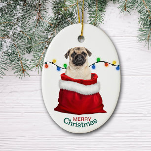 Cute Pug Hund i Helgdag Gift Bag Julgransprydnad Keramik