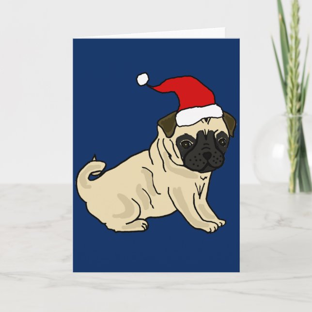 Cute Pug Hund i jultomten Tecknad Helgkort (Framsida)