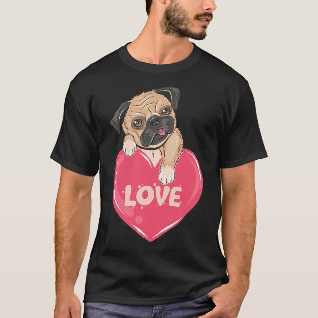 Cute Pug Hund med Kärlek Hearts Classic T-Shirt 24 (Framsida)