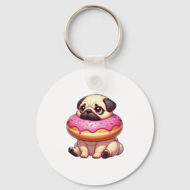 Cute pug-hund med nöt-snackdessert nyckelring (Framsida)
