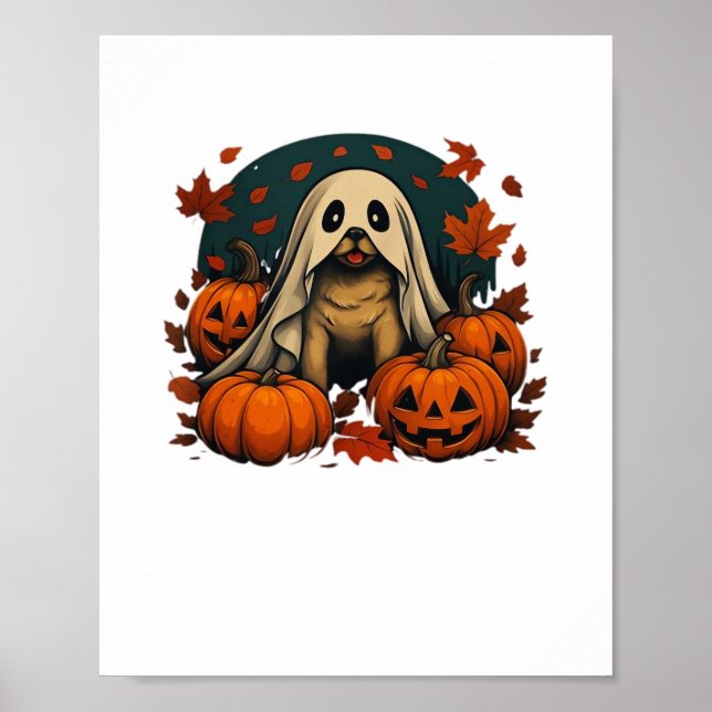 Cute Pug-Hund med pumpkins Fall Halloween Classic Poster (Framsidan)