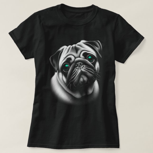 Cute Pug-Hund med turkos-Ögon i ornate Design T Shirt (Design framsida)