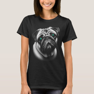 Cute Pug-Hund med turkos-Ögon i ornate Design T Shirt