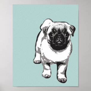 Cute Pug Hund Modern Art Poster Grönt Black & Whit