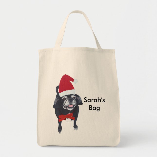 Cute Pug Hund Personlig jul Tote bags Tygkasse (Framsidan)