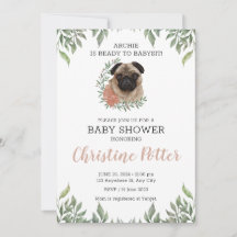 Cute Pug Hund Puppy Greenery Boy Shower Invita