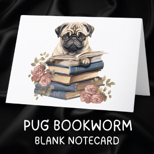 Cute Pug Hund Reading Bokar Hej Thinking You Kort