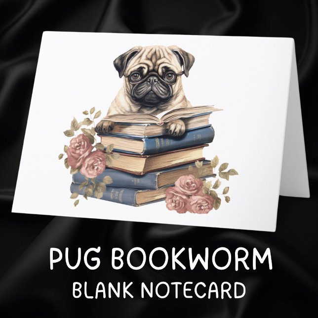Cute Pug Hund Reading Bokar Hej Thinking You Kort (Skapare uppladdad)