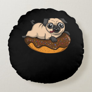Cute Pug Hund Riding Donut Funny Pet Rund Kudde