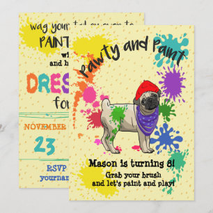 Cute Pug Hund Roligt Art Födelsedagsfest inbjudan