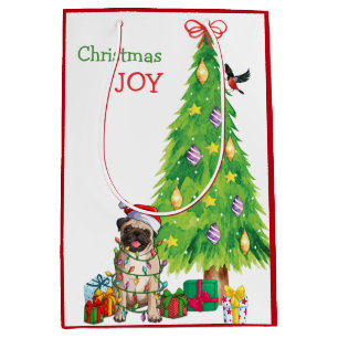 Cute Pug Hund Santa Hat och Julgran