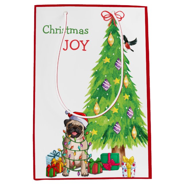 Cute Pug Hund Santa Hat och Julgran (Framsidan)