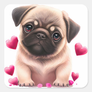 Cute Pug Hund Valentine Fyrkantigt Klistermärke