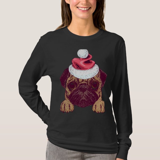 Cute Pug i jultomten Hat Classic T-Shirt (Framsida)
