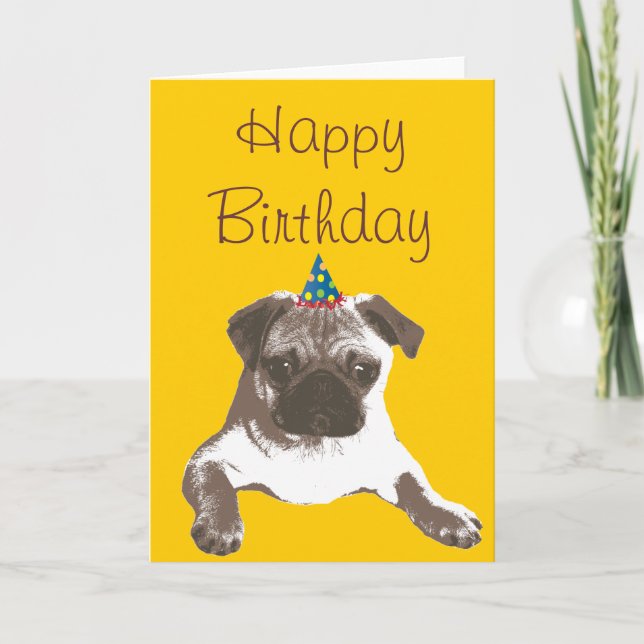 Cute Pug in Hat Grattis på födelsedagen Card Kort (Framsida)