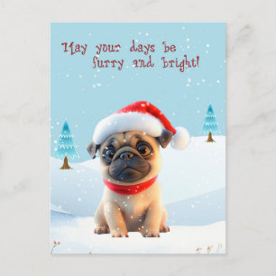 Cute Pug in Snö-julkort Helg Vykort