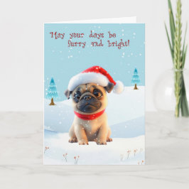 Cute Pug in Snö-julkort Helgkort