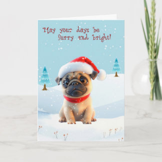 Cute Pug in Snö-julkort Helgkort