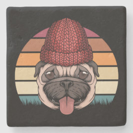 Cute Pug in Winter Hat Retro Design Stenunderlägg