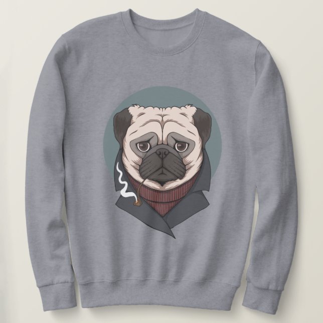 Cute Pug Lång Ärmad Tröja (Design framsida)
